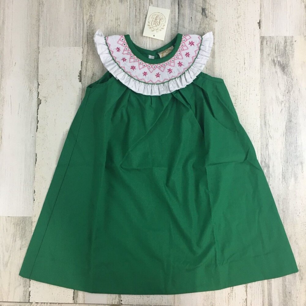 The Beaufort Bonnet Company Sandy Smocked Dress Kiawah Kelly Green Pink 5 NWT